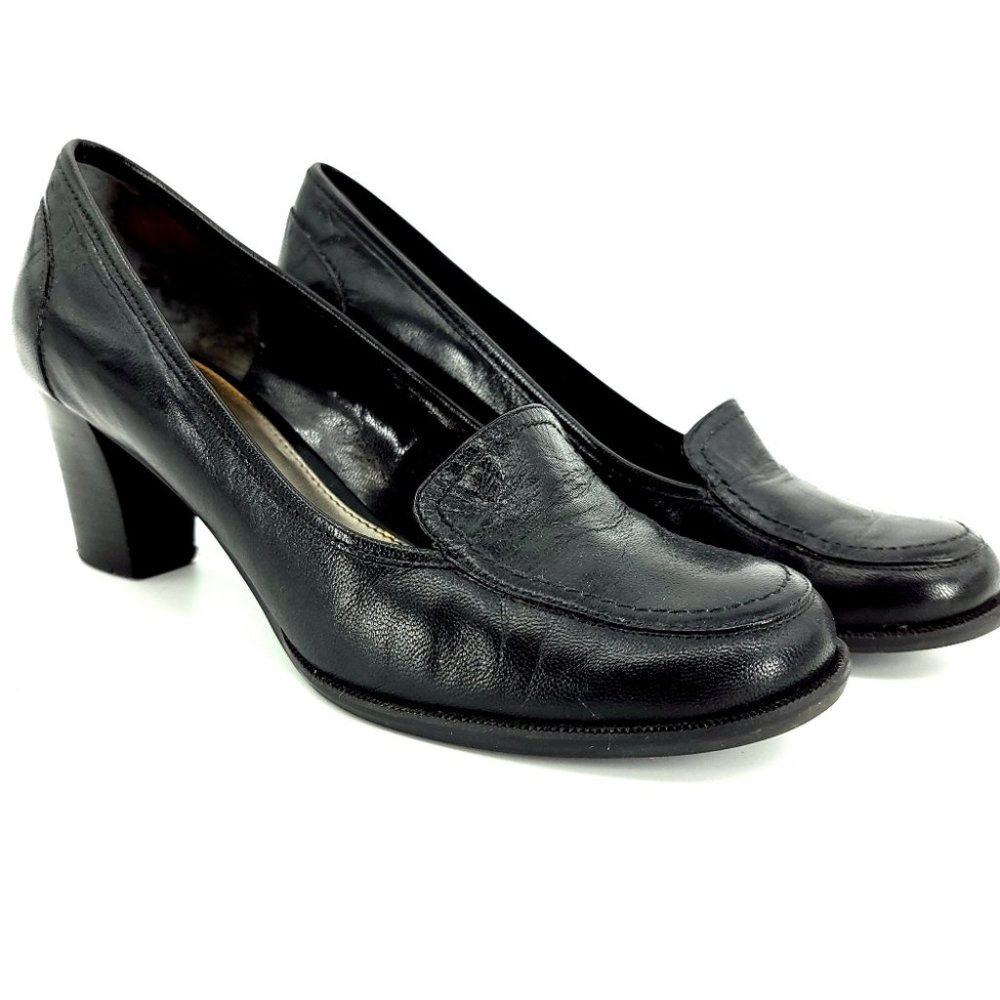 Bandolino Black Leather Block Heel Loafers